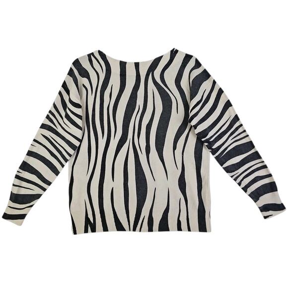 Fate~Woma Sz. M~Off-Whire/Gray Zebra Animal Print Boat Neck Sweater Angora Blend - Picture 9 of 13